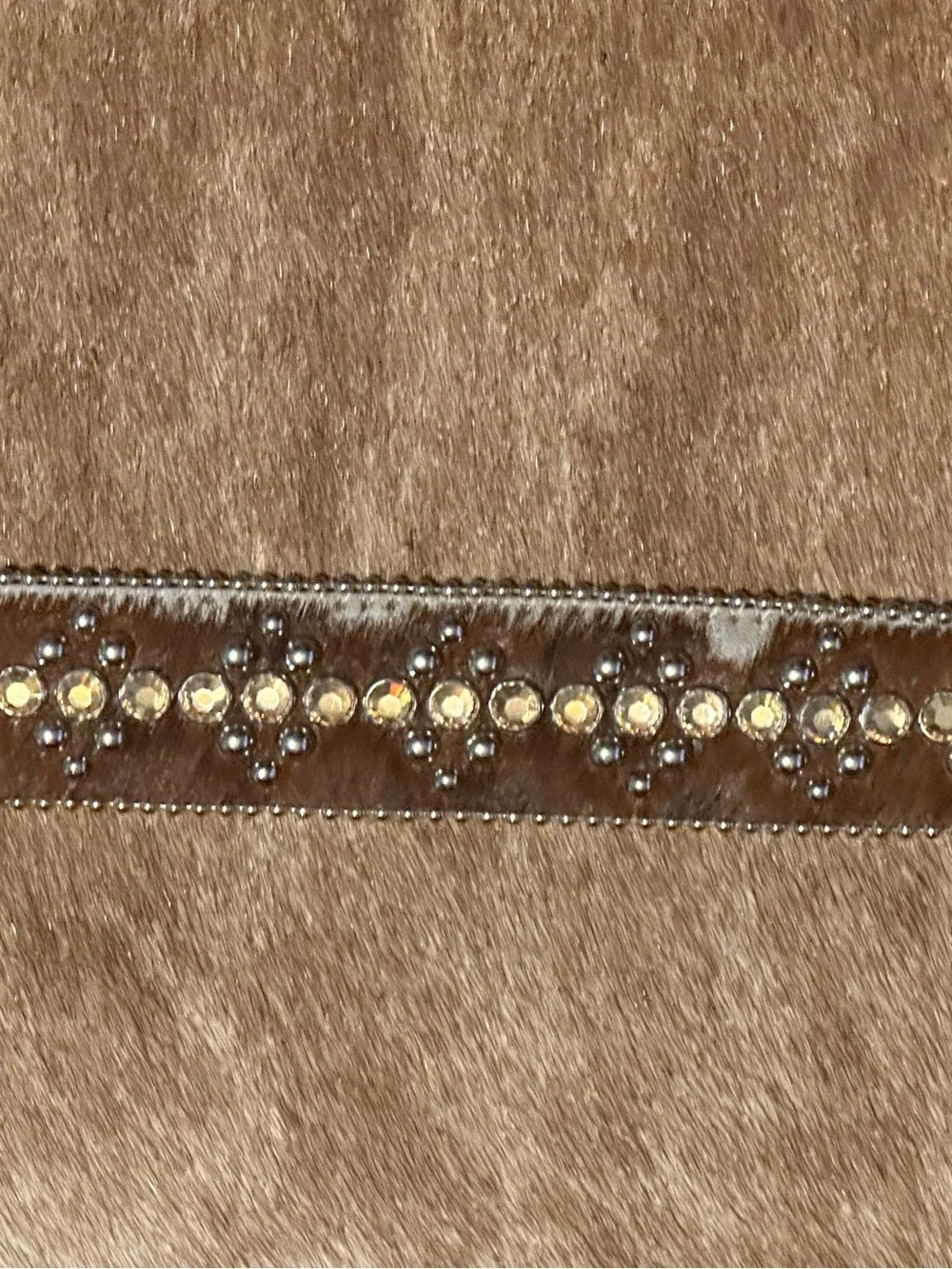 B.B. Simon Brown Hair on  Leather Belt with Swarovski  Crystal Buckle